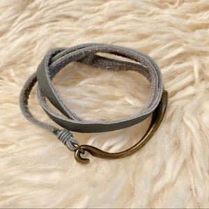 NEW Gray Leather & Brass Wrap Bracelet
